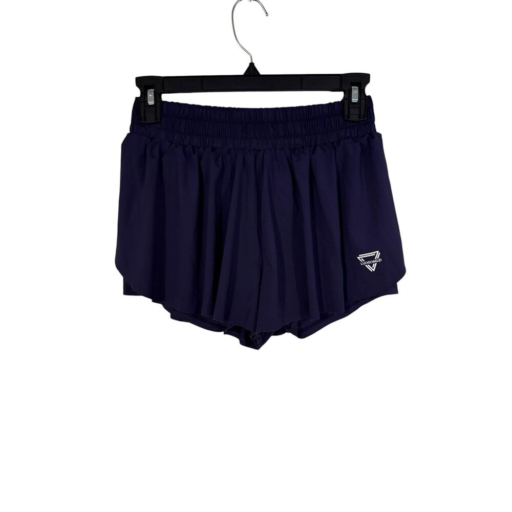 Luogongzi Women's M Shorts Athletic Running Workout Flowy Navy Blue Comfortable